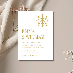 Antique Gold Minimal Snowflake Calligraphy Wedding Invitation