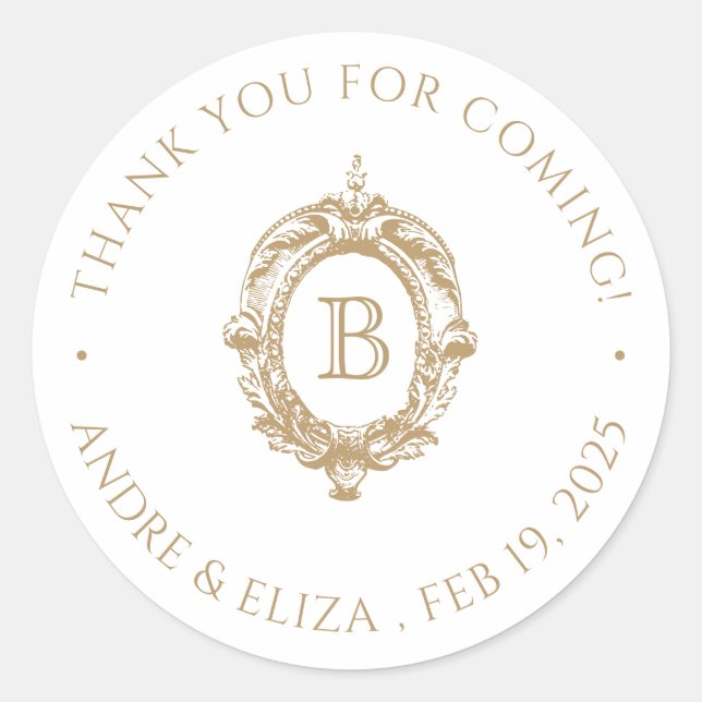 Antique Gold Monogram Crest Classic Round Sticker (Front)