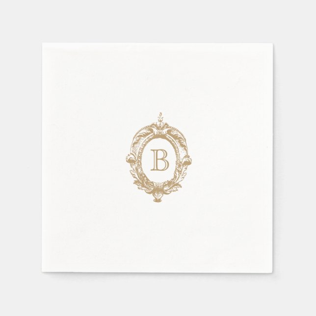 Antique Gold Monogram Crest Wedding Napkin (Front)