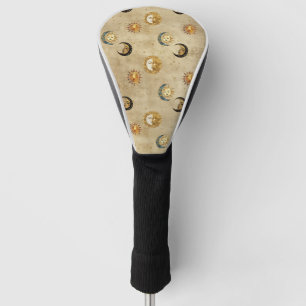 Antique Gold Moon Stars Cosmic Celestial Pattern Golf Head Cover
