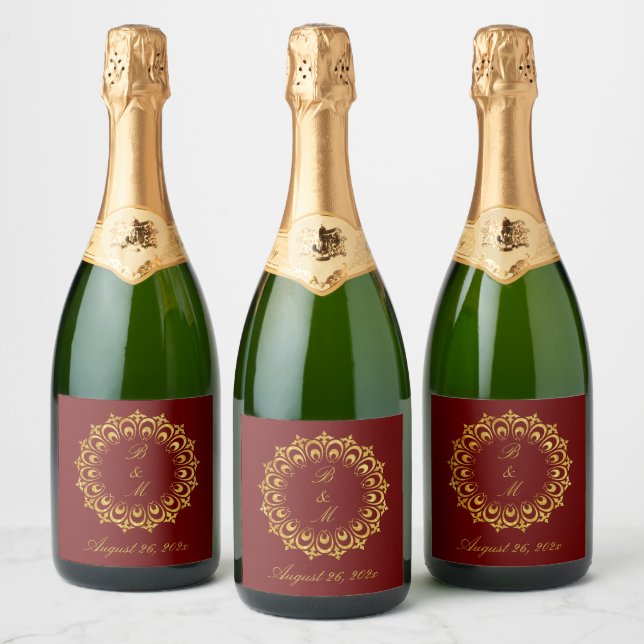 Antique Gold Motif Wedding Sparkling Wine Label (Bottles)