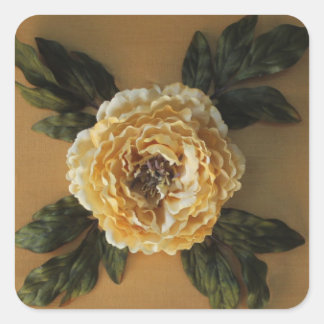 Antique Gold Peony Square Sticker