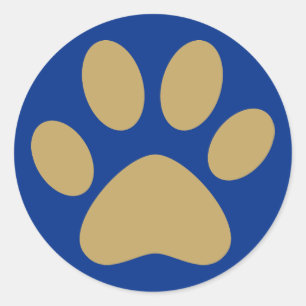 Antique Gold Pet Cat Dog Paw Blue Classic Round Sticker