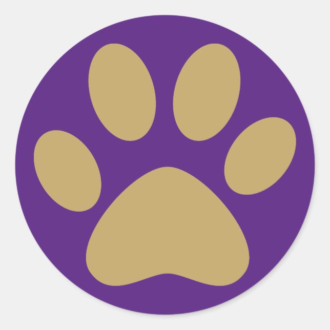 Antique Gold Pet Cat Dog Paw Purple Classic Round Sticker (Front)