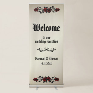 Antique Gold Red Rose Gothic Retractable Banner