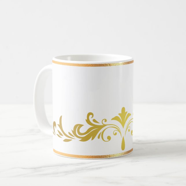 Antique Gold Rimmed Floral Coffee Mug (Front Left)