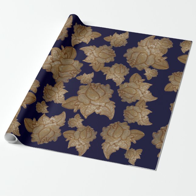 Antique Gold Rose (LG) Motif Wrapping Paper (Unrolled)