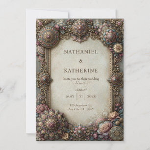 Antique Gold Rose Mandala Frame Wedding Invitation