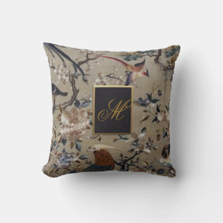Antique,gold,silk,nature,Painting,asian,Birds,beau Cushion