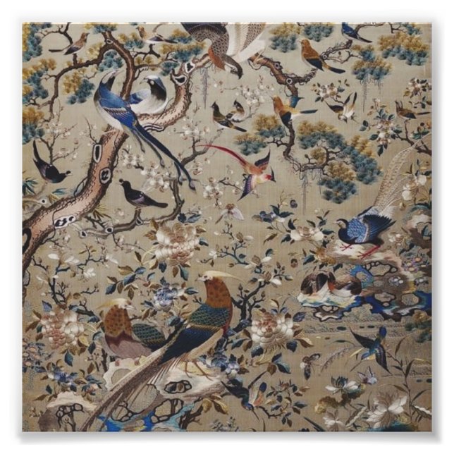 Antique,gold,silk,nature,Painting,asian,Birds,beau Photo Print (Front)