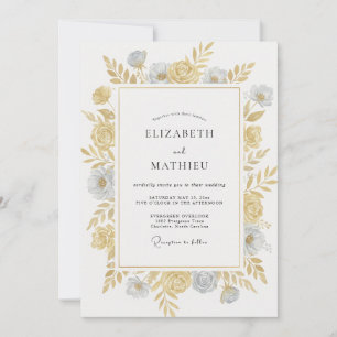 Antique Gold Slate Petal Wedding Invitation