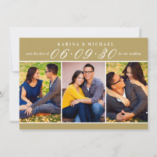 Antique Gold Three Photo Collage Wedding Save The Date