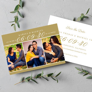 Antique Gold Three Photo Collage Wedding Save The Date