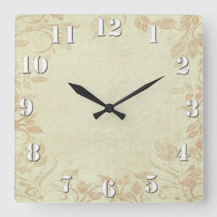 Antique Gold Vintage Floral Vine Wedding Square Wall Clock