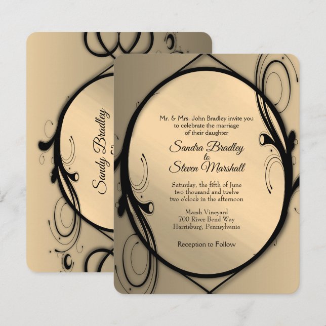Antique Gold Wedding Invitation (Front/Back)