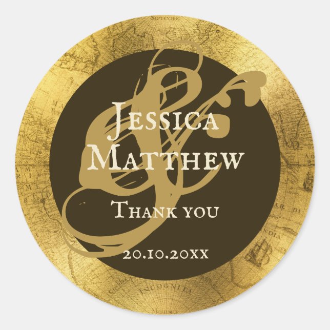 Antique Gold Wedding Thank you Classic Round Sticker (Front)