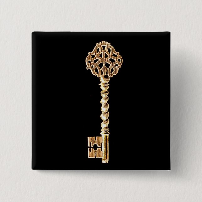 Antique Golden Gold Steampunk Skeleton Key 15 Cm Square Badge (Front)