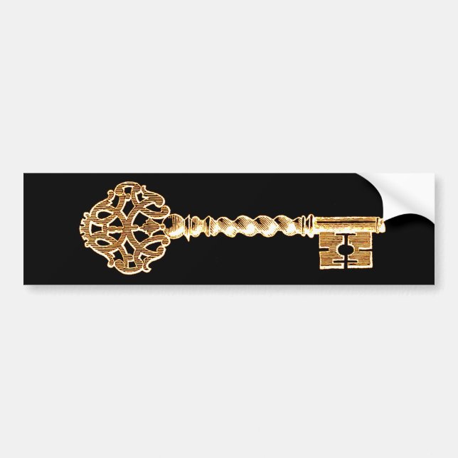 Antique Golden Gold Steampunk Skeleton Key Bumper Sticker (Front)