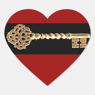 Antique Golden Gold Steampunk Skeleton Key Heart Sticker