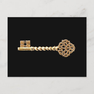 Antique Golden Gold Steampunk Skeleton Key Postcard