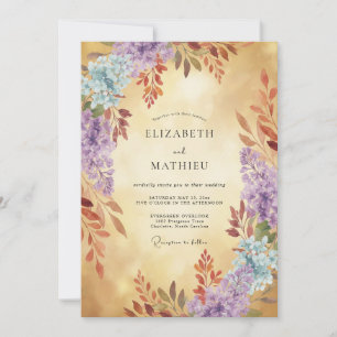 Antique Golden Lilac Wreath Wedding Invitation