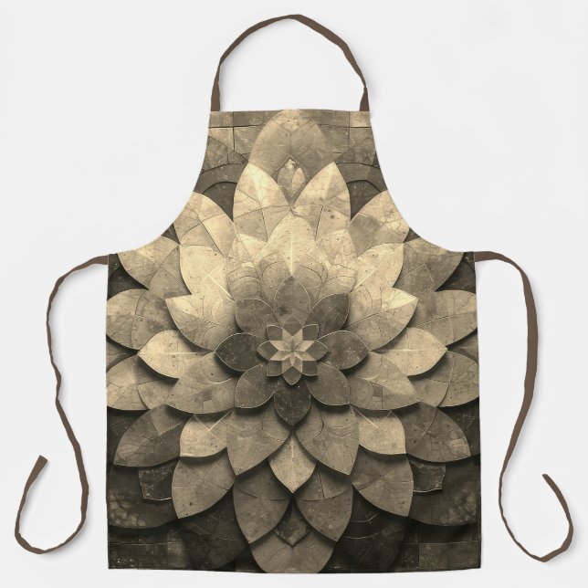 Antique Golden Mandala Art Textured Flower Apron (Front)