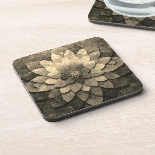 Antique Golden Mandala Art Textured Flower Coaster (Left Side)