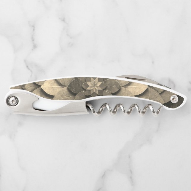 Antique Golden Mandala Art Textured Flower Corkscrew (Front)