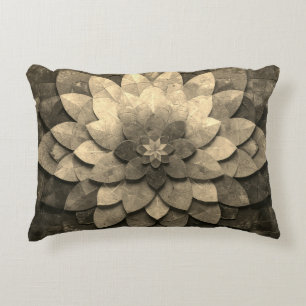 Antique Golden Mandala Art Textured Flower Decorative Cushion