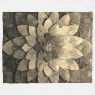 Antique Golden Mandala Art Textured Flower Fleece Blanket