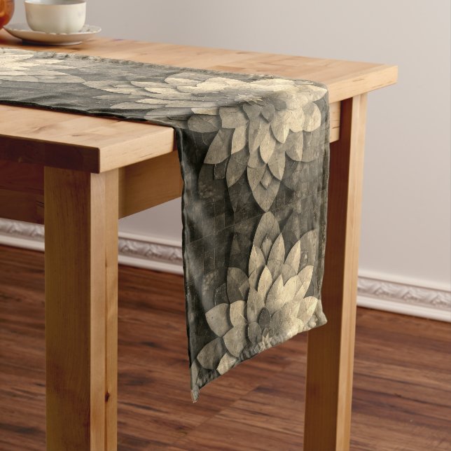 Antique Golden Mandala Art Textured Flower Long Table Runner (In Situ)