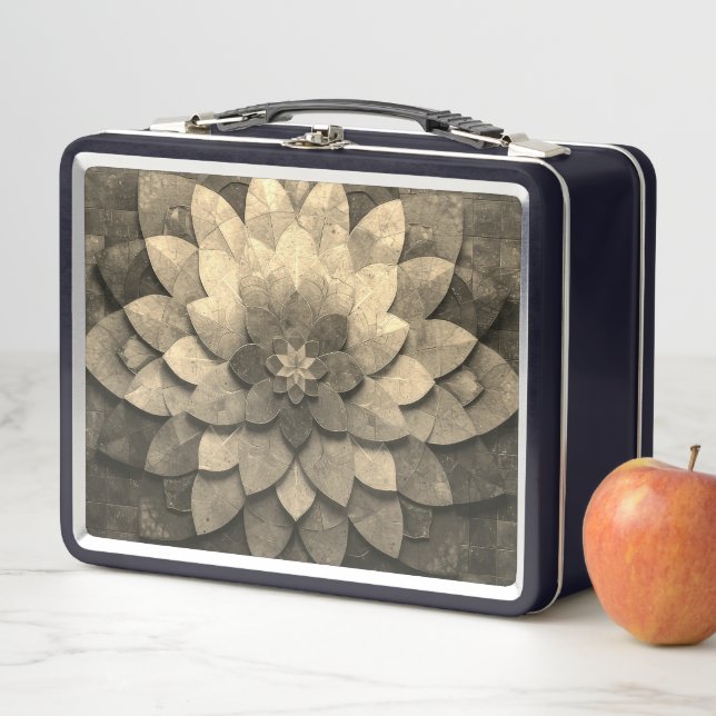 Antique Golden Mandala Art Textured Flower Metal Lunch Box (In Situ)