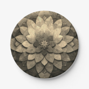 Antique Golden Mandala Art Textured Flower Paper Plate