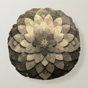 Antique Golden Mandala Art Textured Flower Round Cushion