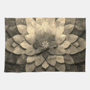 Antique Golden Mandala Art Textured Flower Tea Towel