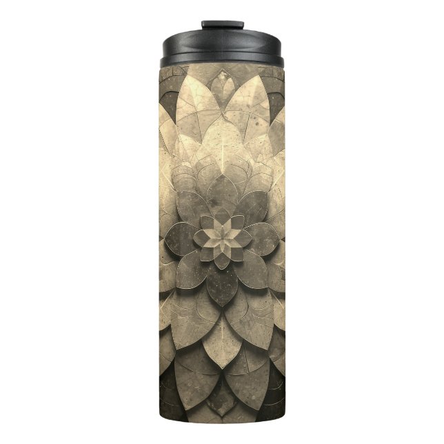 Antique Golden Mandala Art Textured Flower Thermal Tumbler (Front)