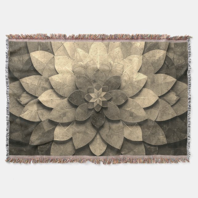 Antique Golden Mandala Art Textured Flower Throw Blanket (Front)