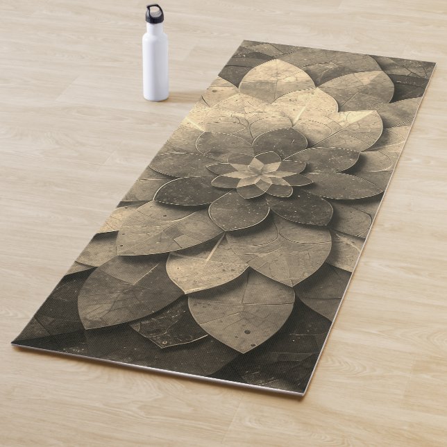 Antique Golden Mandala Art Textured Flower Yoga Mat (In Situ)