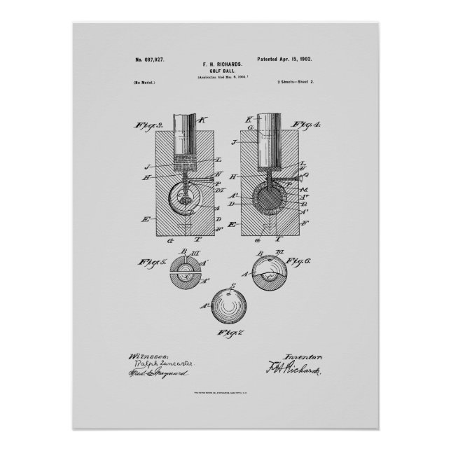 Antique Golf Ball 1902, Patent Drawing Poster (Front)