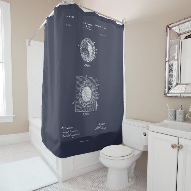Antique Golf Ball 1902, Patent Drawing Shower Curtain (In Situ)