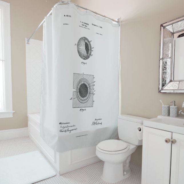 Antique Golf Ball 1902, Patent Drawing Shower Curtain (In Situ)