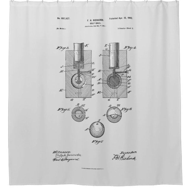 Antique Golf Ball 1902, Patent Drawing Shower Curtain (Front)