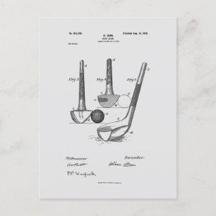 Antique Golf Club 1900, Patent Drawing Postcard