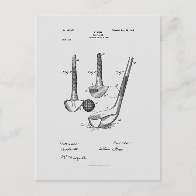 Antique Golf Club 1900, Patent Drawing Postcard (Front)