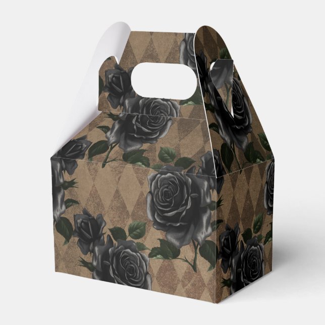 Antique Gothic Black Roses Favour Box (Front Side)