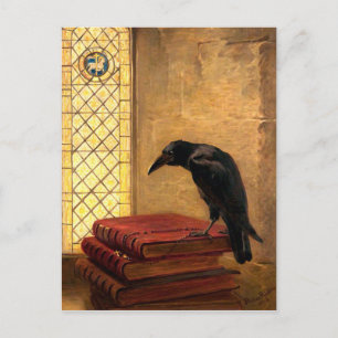Antique Gothic Raven On Ancient Mediaeval Books Postcard
