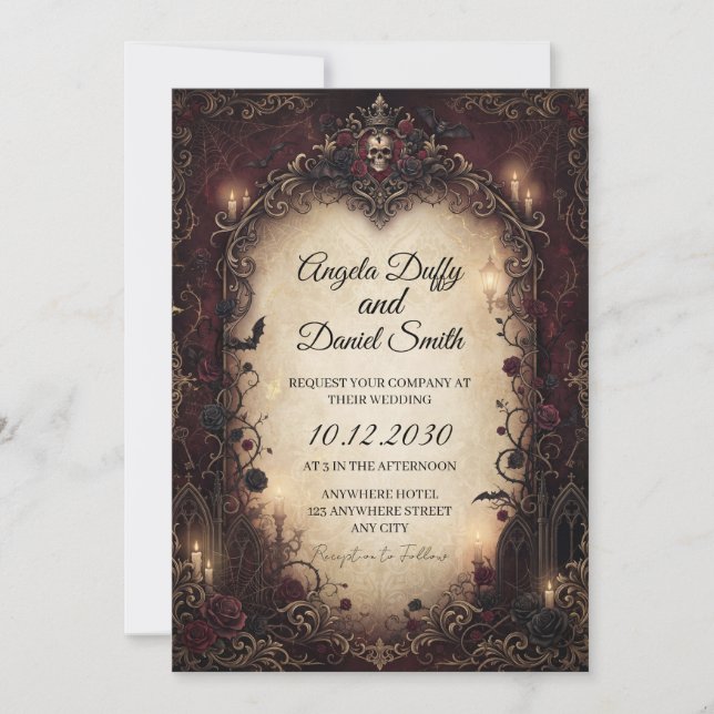 Antique Gothic Rose Wedding Invitation (Front)