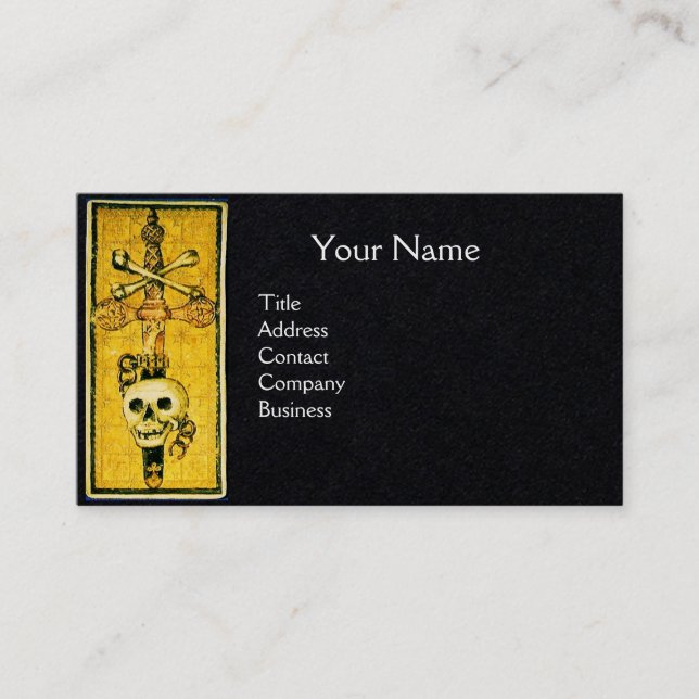 ANTIQUE GOTHIC TAROTS,ACE OF SWORDS Black Paper Business Card (Front)