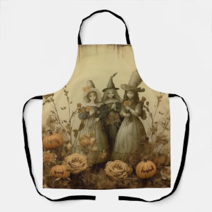 Antique Gothic Witch Trio Autumn Roses Apron