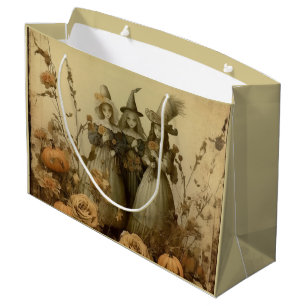 Antique Gothic Witch Trio Autumn Roses Large Gift Bag